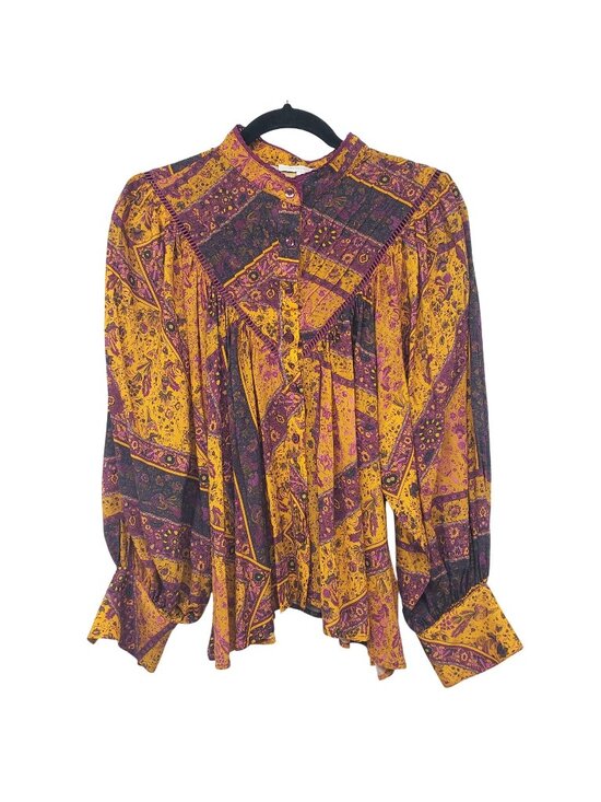 Oliveaceous Tops - Oliveaceous Yellow Purple Long Sleeve Top Floral Paisley Cottage Core Boho Fall